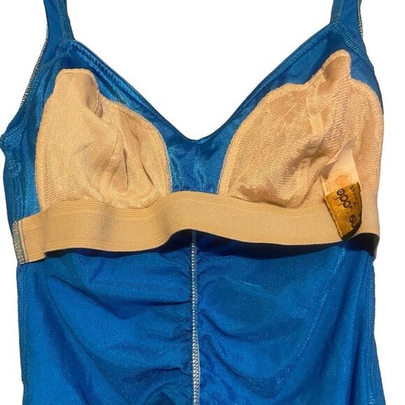 ROBBY LEN Vintage One Piece Aqua Blue Ruched Swimsuit, Size 18 - Picture 7 of 14